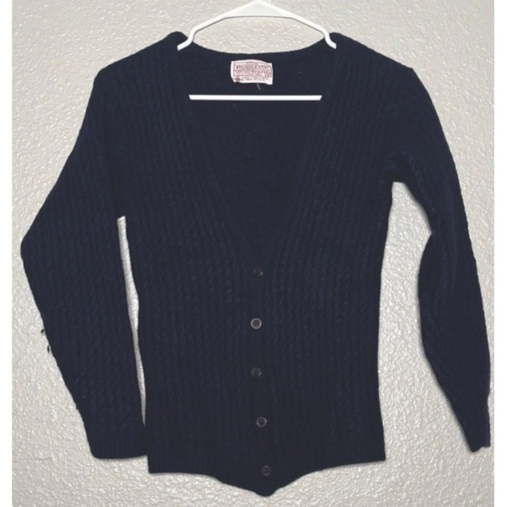 VTG Pendleton Cardigan Sweater Women Small Petite Blue Wool Cable Knit Button Up